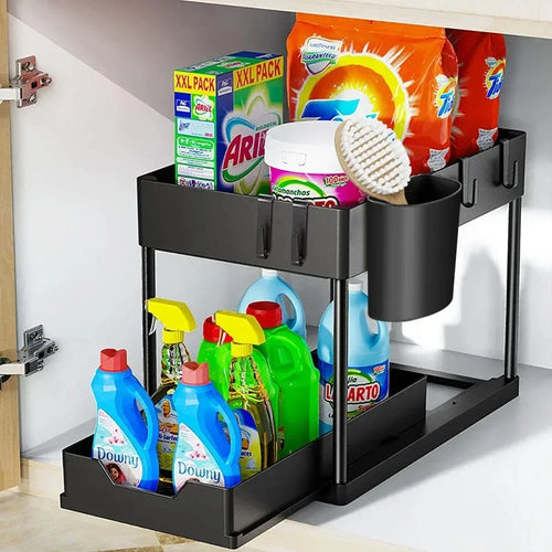 2-Tier Sliding Under-Sink Organizer with Pull-Out Drawer