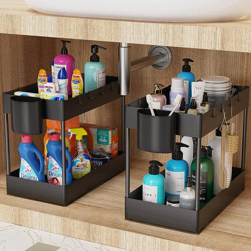 2-Tier Sliding Under-Sink Organizer with Pull-Out Drawer